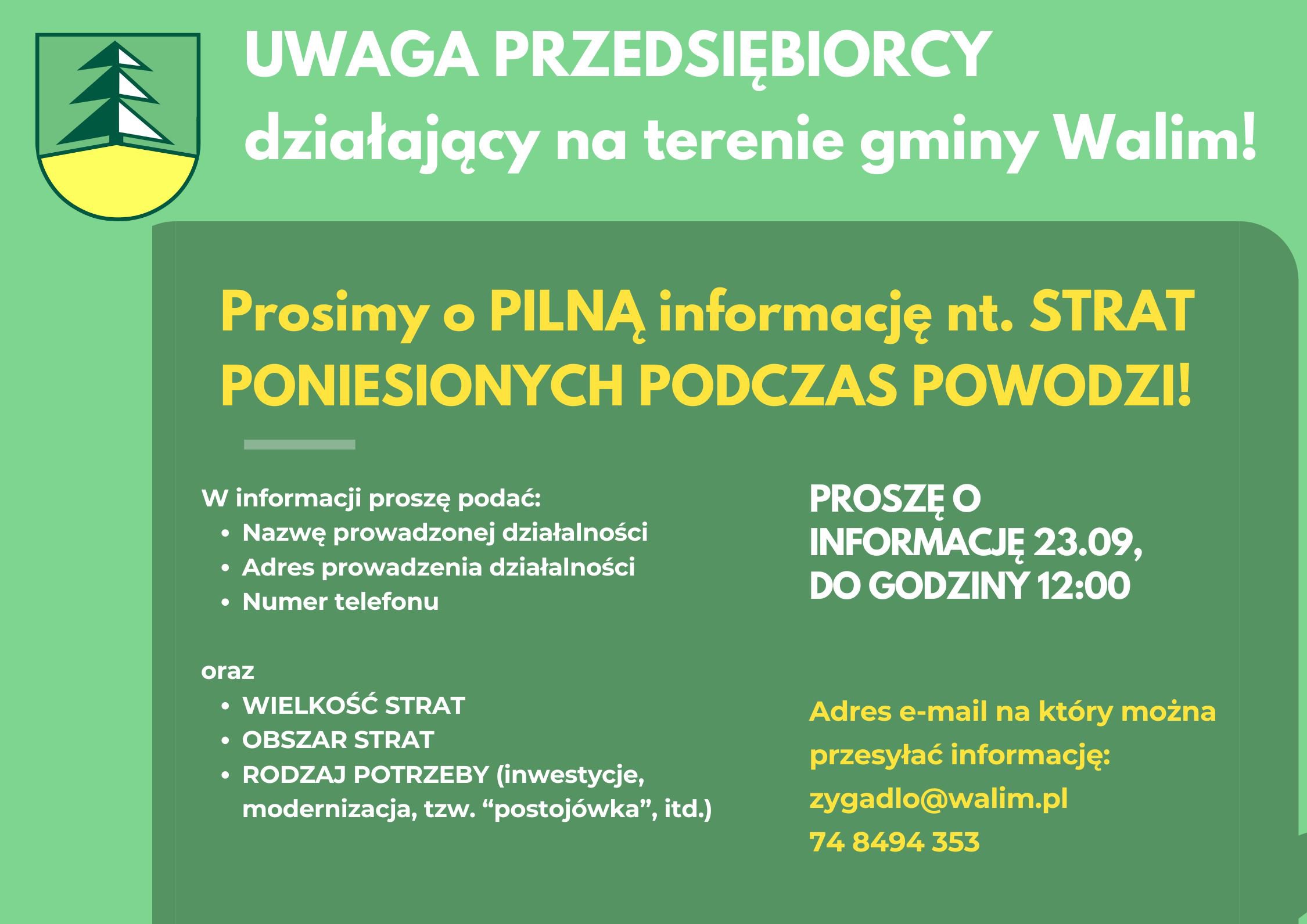 ZBIERAMY INFORMACJE dot. strat przedsiębiorców w gminie Walim (PILNE!)