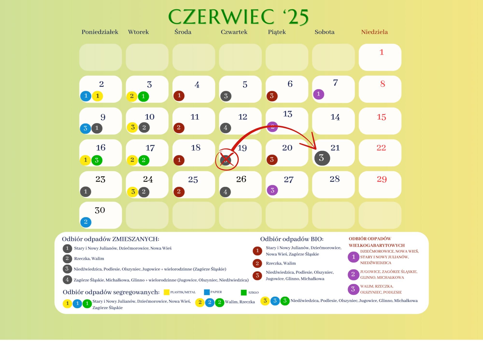 Odbiór odpadów zmieszanych na trasie nr 3 odbędzie się 21, zamiast 19 czerwca