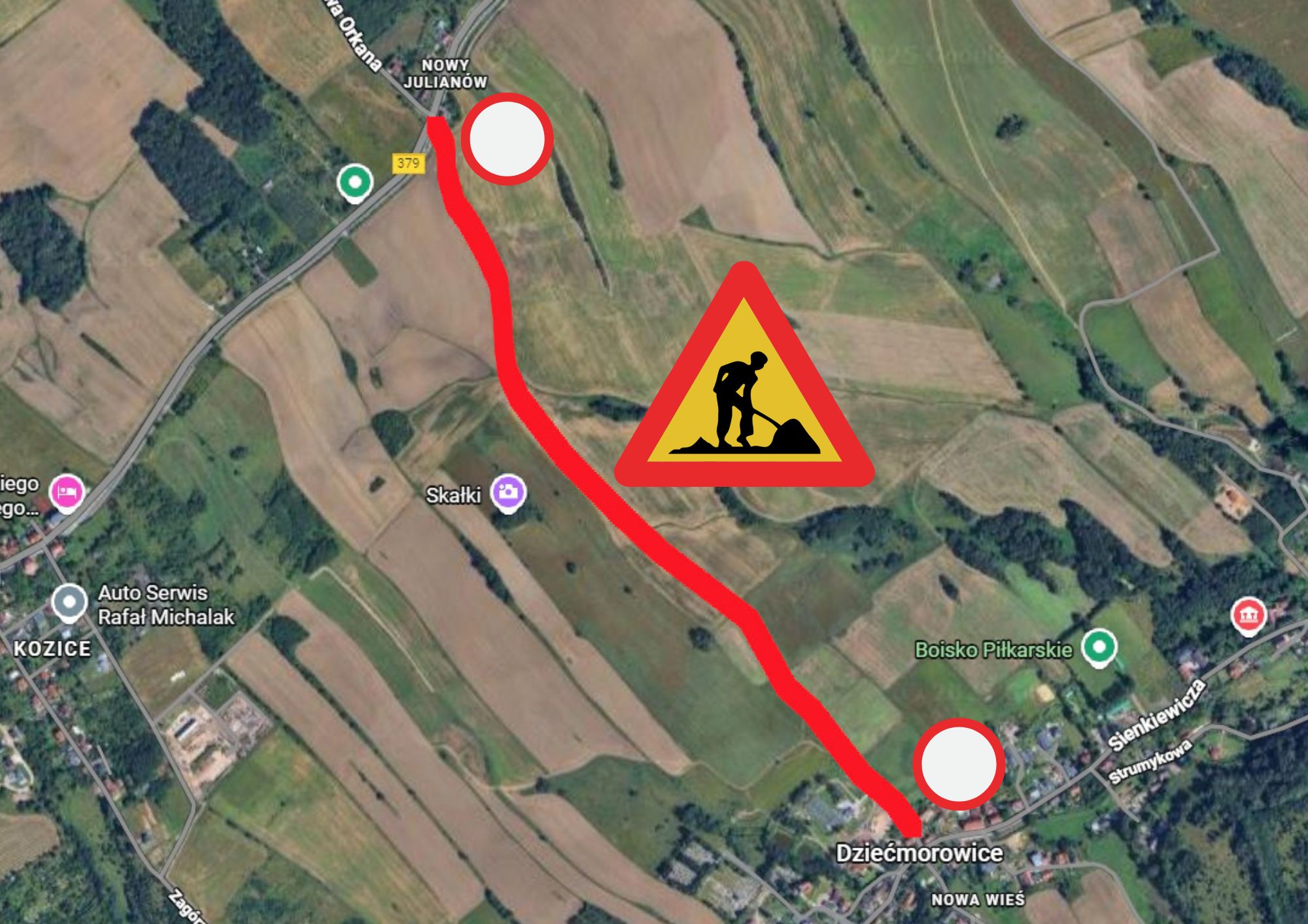 Planowane zamknięcie odcinka drogi powiatowej Nowy Julianów – Dziećmorowice